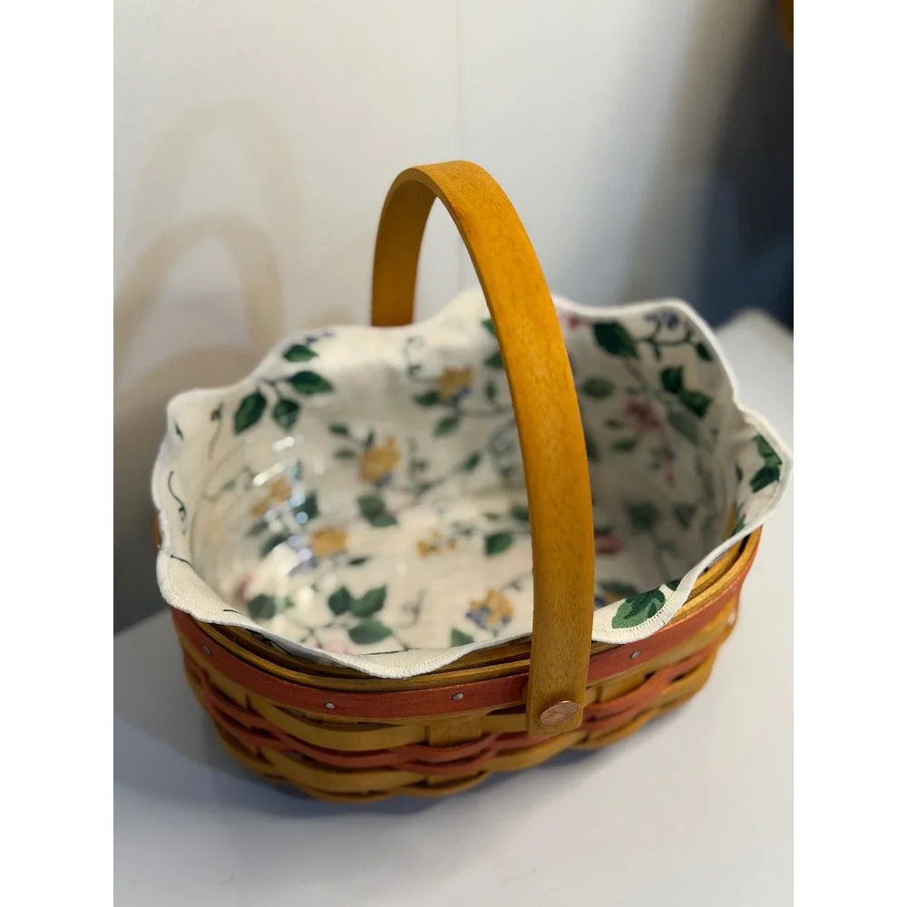 VTG Longaberger Basket Tea for Two 1999 Mother's Day Floral Liner Protector Set